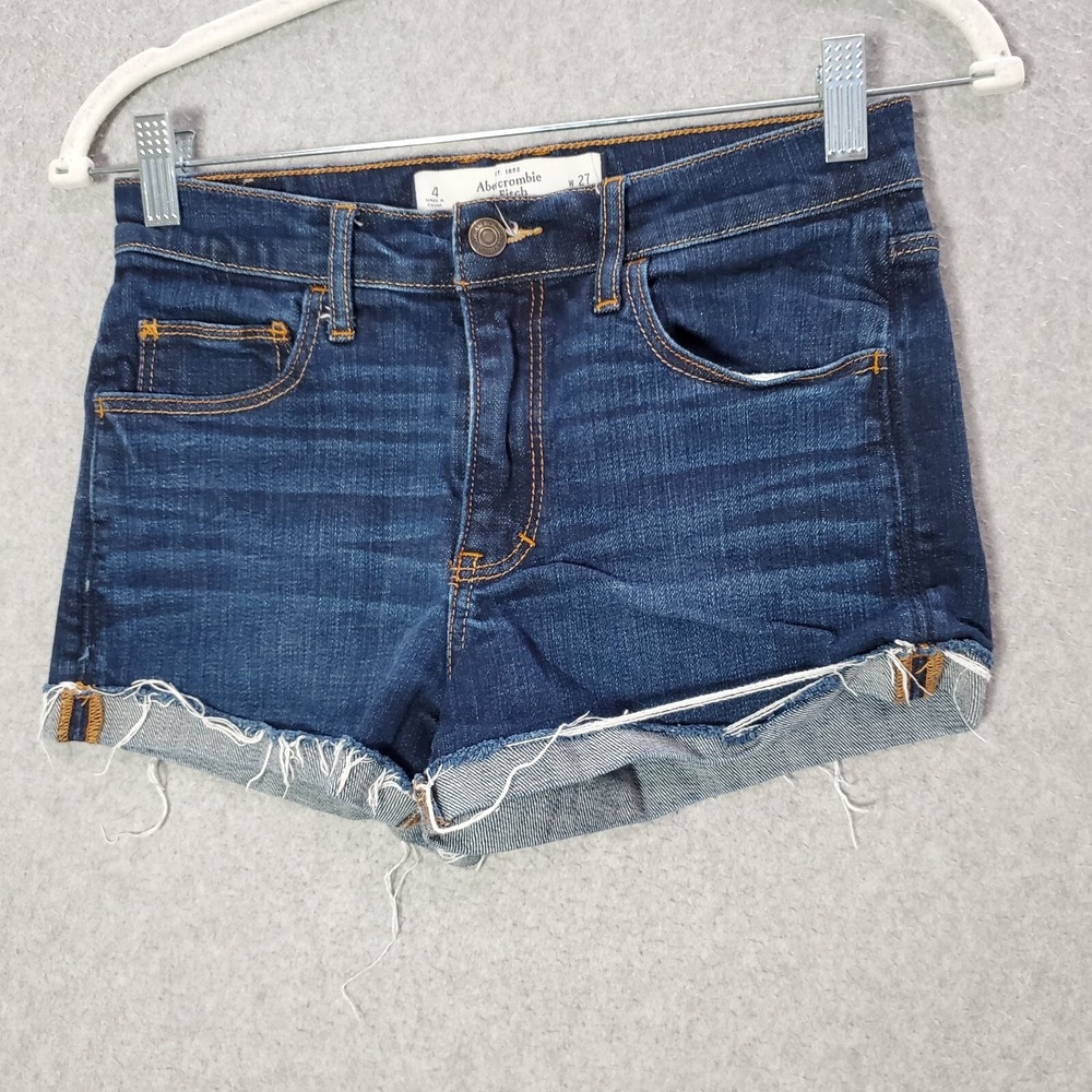 Abercrombie & Fitch Women Shorts 4 Blue Denim Cuffed Mid Rise Pockets Inseam 2"